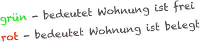grün - bedeutet Wohnung ist frei
rot - bedeutet Wohnung ist belegt